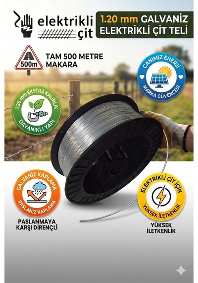 500 Mt Galvaniz Elektrikli Çit Teli 1.20 Mm Tek Makara Domuz Ve Ayı Teli