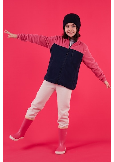 Lela Yumuşak Dokulu Fermuarlı Renk Bloklu Dik Yaka Cepli Hırka Unisex Çocuk Polar 5905001 Fuşya-Lacivert
