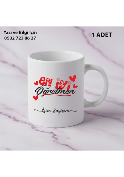 Kişiye Özel İsim Yazılır En İyi Öğretmen Kupa Bardak Öğretmenler Günü Hediyesi-şık Görünümlü Hediye Beyaz