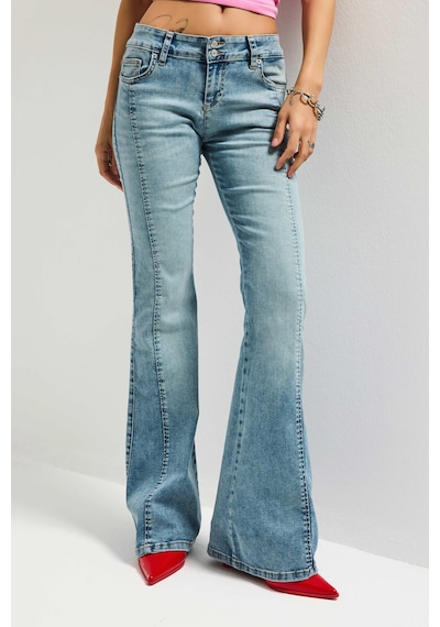 Itsbasic Kadın Kot Rengi 4s6-32 Swl Mid Rise Flare Fit Orta Bel Esnek Kumaş Denim Jean