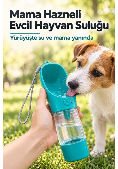Mama Hazneli Taşınabilir Evcil Hayvan Suluğu Kilitlenebilir 380 Ml Seyahat Kabı Su Sızdırmaz