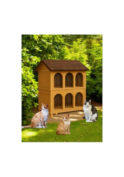 Kedi Evi Kedi Yuvası Kedi Barınağı 6 Kedilik Suya Ve Kara Dayanıklı Dış Mekan Kedi Yuvası