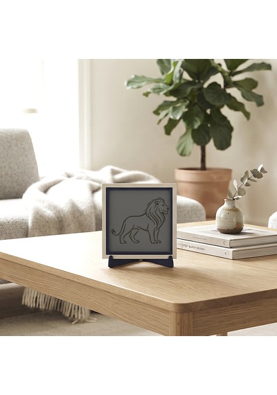 Ayakta Aslan Detaylı Modern Dekoratif Obje, Ev Ve Ofise Karakter Katan Masaüstü Aksesuarı 10x10 Cm