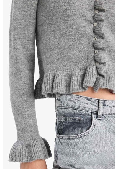 Defacto Regular Fit Bisiklet Yaka Triko Hırka F3888ax25wngr277 Gri