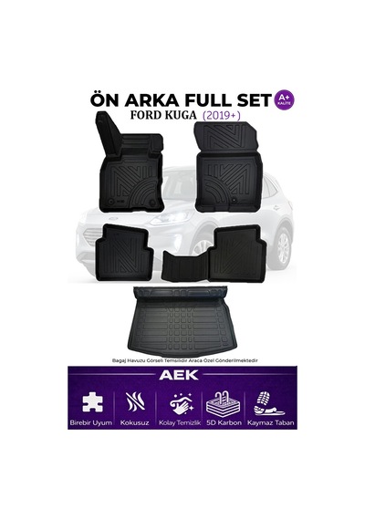 Ford Kuga 2019+ 5d Karbon Paspas Takımı +3d Pvc Bagaj Havuzu Set