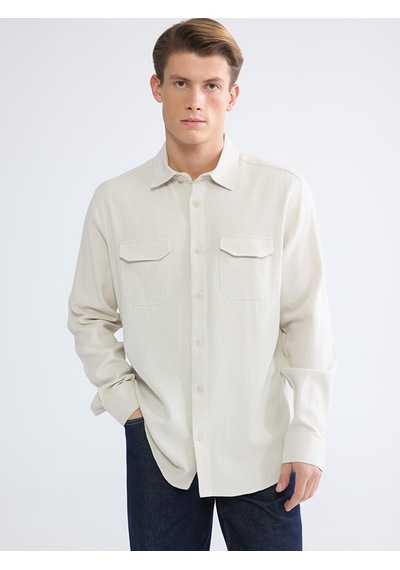 Lcwaıkıkı Classic Bej Regular Fit Keten Karışım Erkek Gömlek