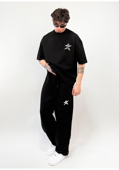 Zaee Star Taşlı Oversize Premium Tişört Siyah