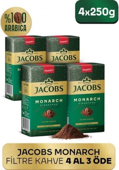 Jacobs Monarch Kavrulmuş Ve Öğütülmüş Filtre Kahve 250 Gr X 4 Ad PKT.JACOBS.009 Filtre