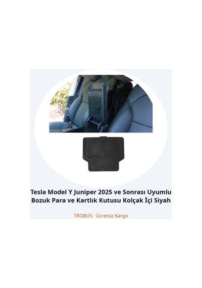 Trobus Tesla Model Y Juniper 2025 Ve Sonrası Uyumlu Bozuk Para Ve Kartlık Kutusu Kolçak İçi Siyah