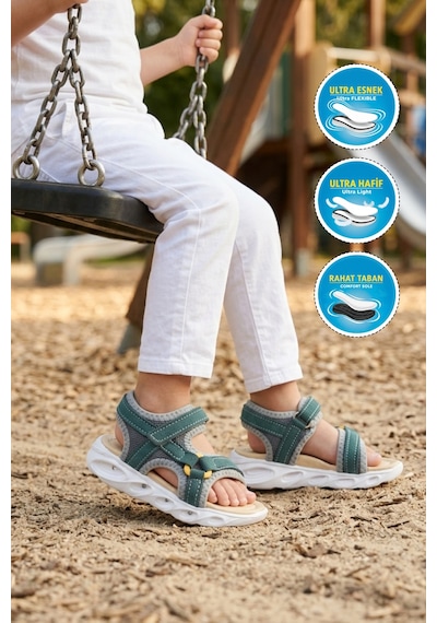Cool Sage F Petrol Unisex Cırtlı Işıklı Çocuk Sandalet