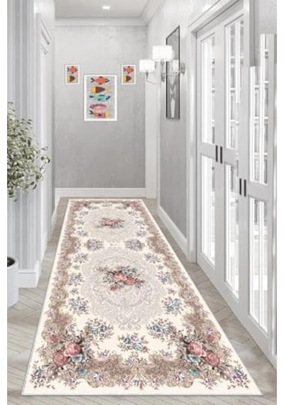 Pelangi Gül Desenli Dijital Baskı Yıkanabilir Modern Salon Halı Ve Yolluk, Bej 60 X 120, 9554527601207 Diğer