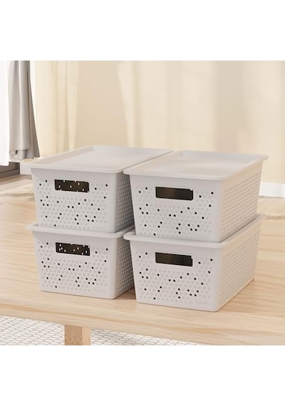 Seul Çok Amaçlı Kapaklı Saklama Kutusu - Şık Ve Dekoratif Dolap İçi Organizer Düzenleyici 4 L / 12 L / 20 L Boy Seçenekli 3 Renk Beyaz, 4 Litre Açık Ahşap