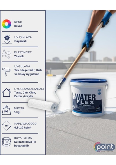Water Flex - Uv Dayanımlı Likit Membran 5 Kg, Beyaz / Sıvı Yalıtım Malzemesi