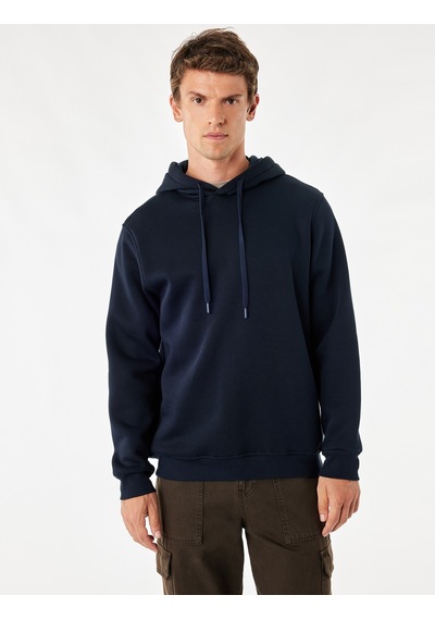 Koton Şardonlu Uzun Kollu Basic Kapşonlu Sweatshirt Lacivert 7wam70001mk