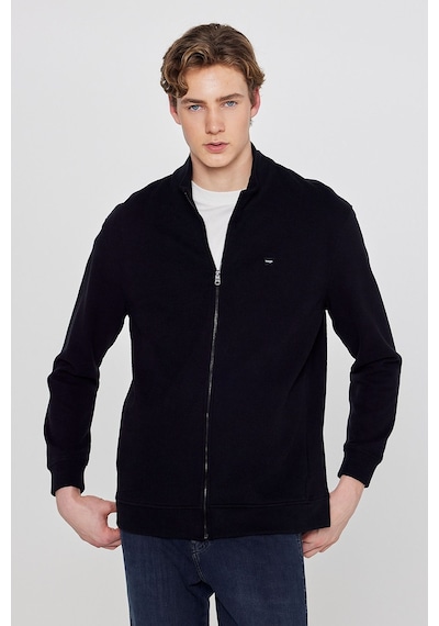 Wrangler Pamuklu Relaxed Fit Dik Yaka Fermuarlı Selanik Örgü Sweatshirt Siyah