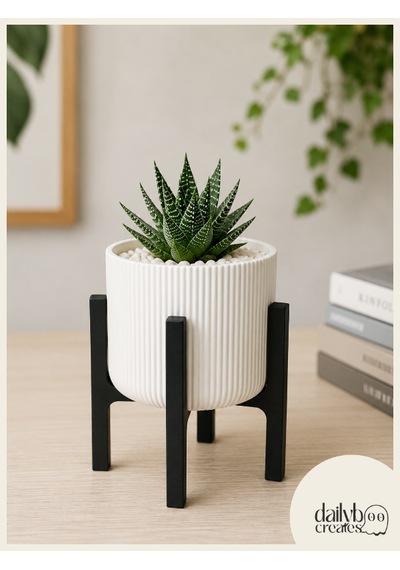 2 Renkli Ayaklı Saksı-modern Tarzlı Dekoratif Saksı-çiçek Ve Bitki Saksısı Beyaz