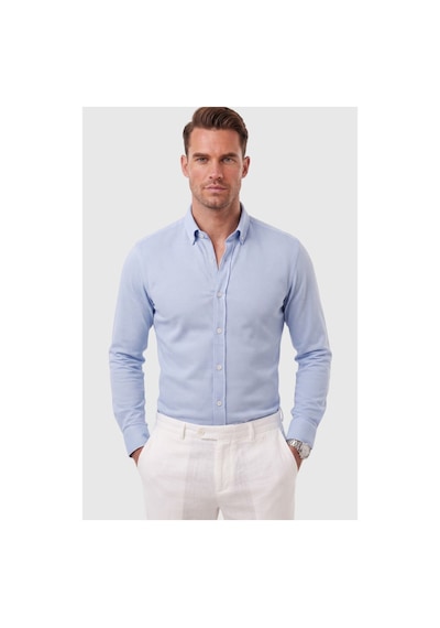 Deepsea Erkek %97 Pamuk Slim Fit Dar Kesim Petek Dokulu Likralı Örme Mavi Gömlek 2600707