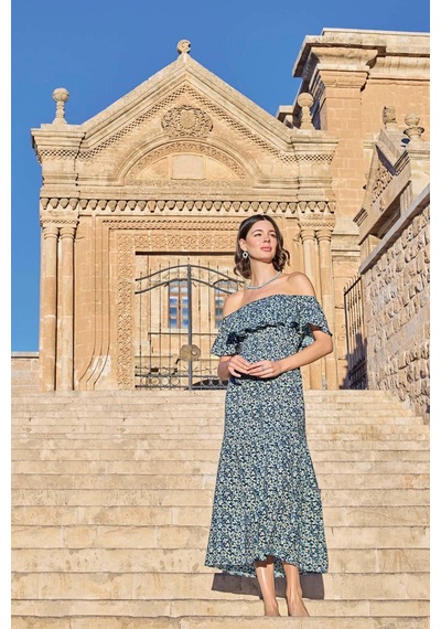 L'ombre Çiçek Desenli Elbise Lacivert