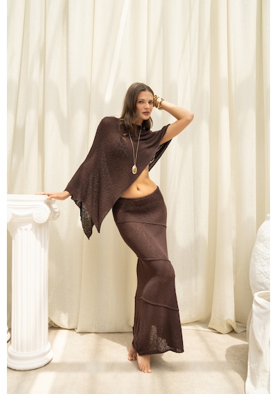 Mai Collection Praiano Asimetrik Kahve Crop Etek Takım