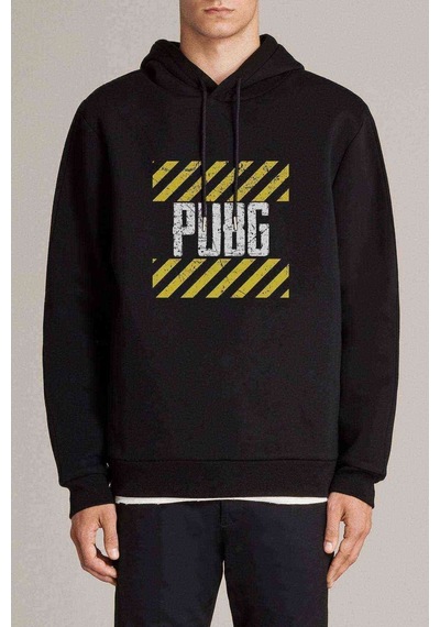 Pubg Baskılı Siyah Erkek Örme Kapşonlu Sweatshirt (531050383)