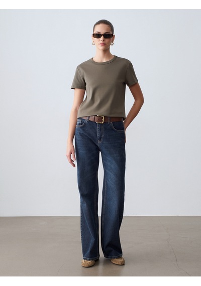 Dilvin 32779 Bisiklet Yaka T-shirt-haki