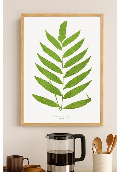 Leaf Ahşap Çerçeveli Poster, Dekoratif Sanatsal Duvar Tablosu