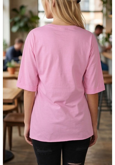 Armonika Kadın Pembe Yuvarlak Yaka Duble Kol Yanları Yırtmaçlı Pamuklu T-shirt Arm-26y137001 Armonika Kadın Pembe Yuvarlak Yaka Duble Kol Yanları Yırtmaçlı Pamuklu T-shirt Arm-26y137001
