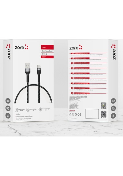 Shira Serisi Type-C Usb Kablo 30 Cm-Siyah