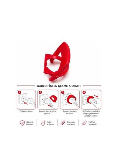 Prizden Fiş Çekme Aparatı Kırmızı Ergonomik Kablo Fişi Çıkarma Yardımcısı