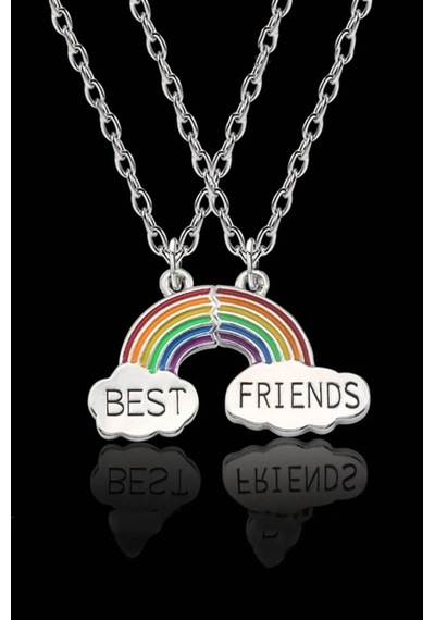 2 Adet Gökkuşağı Best Friends Kolye Bff Ikili Arkadaşlık Kolyesi Çok Renkli