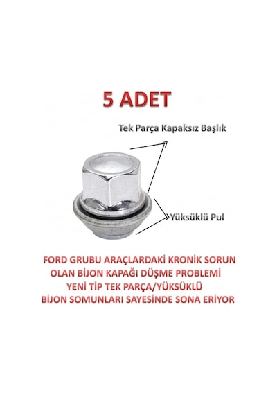 Yok Yok Oto Ford Mondeo Bijon Somunu Krom Yüksüklü 5 Adet 19mm