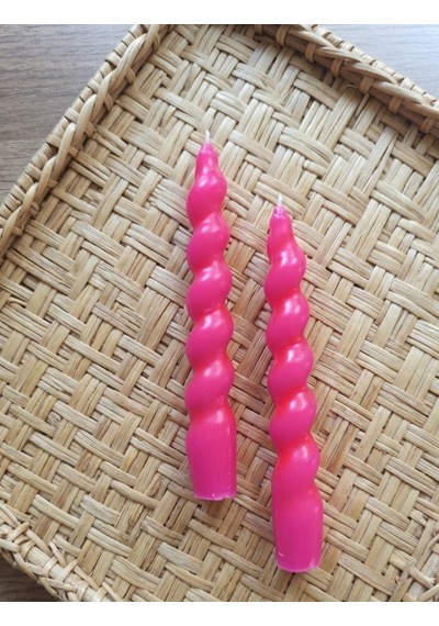 Pembe Renkli Spiral, Burgulu Pinterest Model Şamdan Mum 2' Li Set
