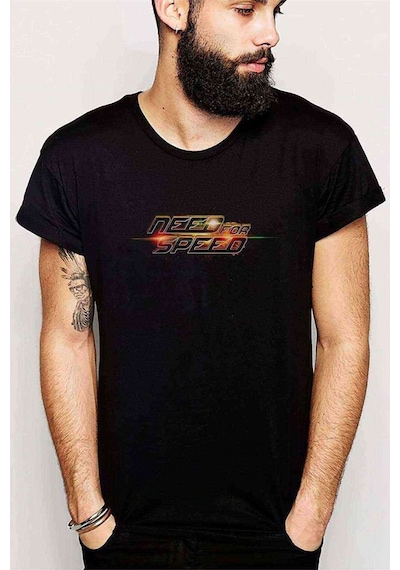 Need For Speed Logo Baskılı Siyah Erkek Tshirt
