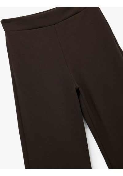 Koton Normal Bel Regular Fit Düz Geniş Paça Kahverengi Kadın Pantolon 7wak40006ek