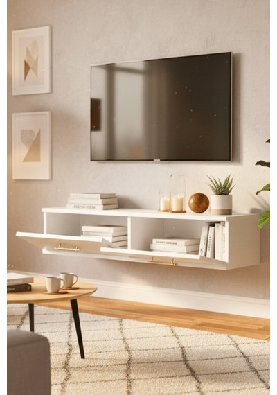 Tda1215b - İda120 Duvara Montaj Tv Stand, Tv Rafı, Tv Sehpası Beyaz 120cm