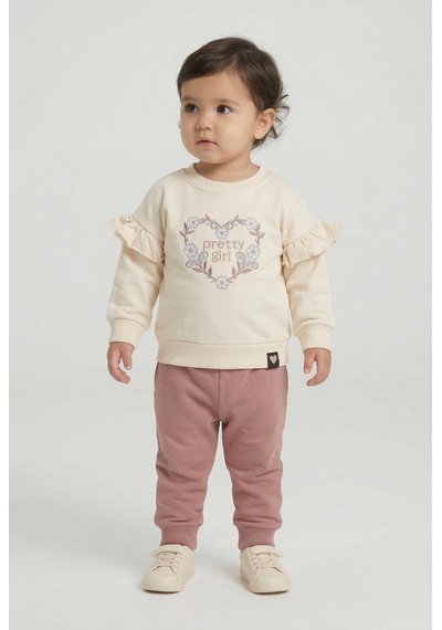 Minipomes Kız Bebek İki İplik Prety Girl Eşofman Takım Pembe Pembe