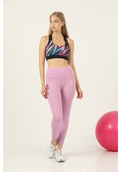 Kadın Tayt Lila Yüksek Bel Çift Cep Detaylı Mevsimlik Toparlayıcı Spor & Casual 1057 Lila