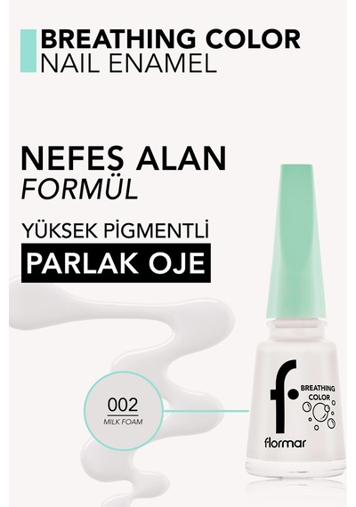 Flormar Nefes Alan Parlak Oje- Breathing Color Nail E. -002 Mılk Foam-8682536032537