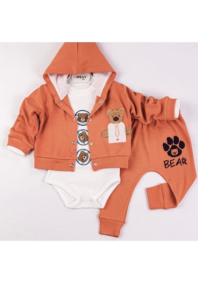 Candar Yeni Doğan 3-6 Ay Erkek Bebek Takımı Bear Kapişonlu Turuncu Turuncu