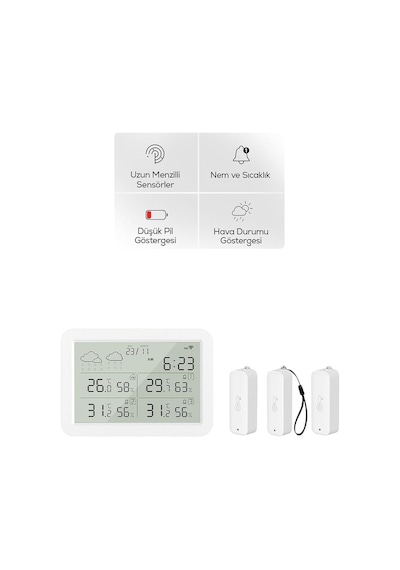 Tr Dijital Termometre Monitörlü 4 Bölge Takipli İç-dış Mekan Wifi Akıllı İklim Sensörü X7510 Genel