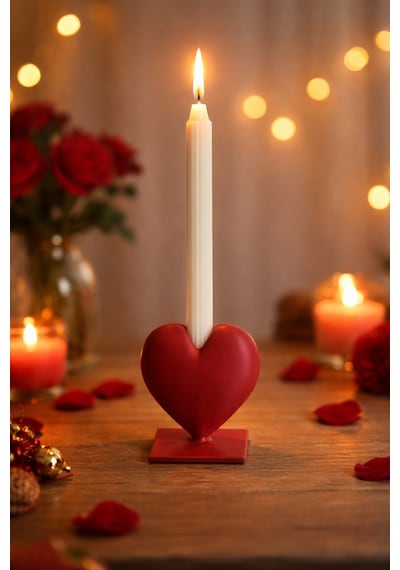 Dekoratif Kalpli Şamdan Romantik Mumluk Kırmızı