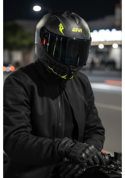 Gıvı 50.x Bones Sarı/ 1 Renkli 1 Şeffaf Vizörlü Motosiklet Kask Siyah Vizör + Şeffaf