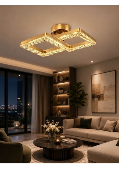 Yakamoz Model 2"li Gold 3 Renk Modu Ledli Modern Tavana Sıfır Salon Mutfak Çocuk Yatak Odası Led Avize