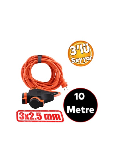 Monofaze Çoğaltıcı Seyyar Topraklı 3'lü Grup Priz Fiş 10 Metre Çoklu Cca Uzatma Kablosu 3x2.5 Mm 0
