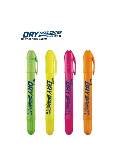 Amos Dry Highlighter Jel Fosforlu Kalem - 4lü Set Çok Renkli