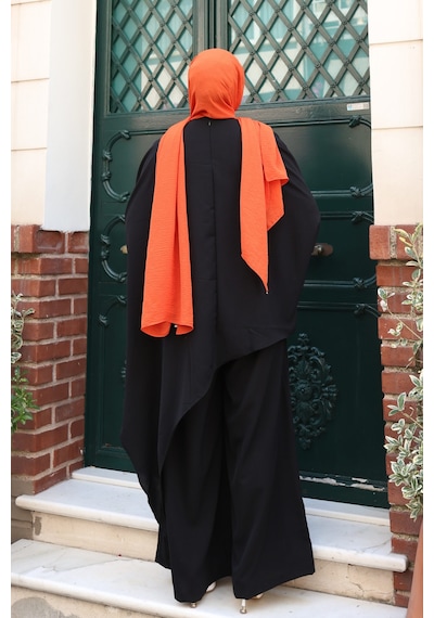 Balenbi Kadın Linda Kumaş Asimetrik Tunik Bol Paça Pantolon Oversize Tesettür Takım 1231 Siyah Balenbi Kadın Linda Kumaş Asimetrik Tunik Bol Paça Pantolon Oversize Tesettür Takım 1231 Siyah