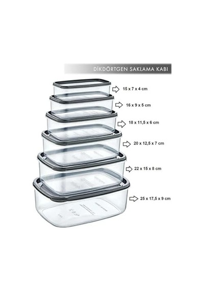 6 Lı Set Dikdörtgen Saklama Kabı Seti - Platin Serisi Beyaz Diğer