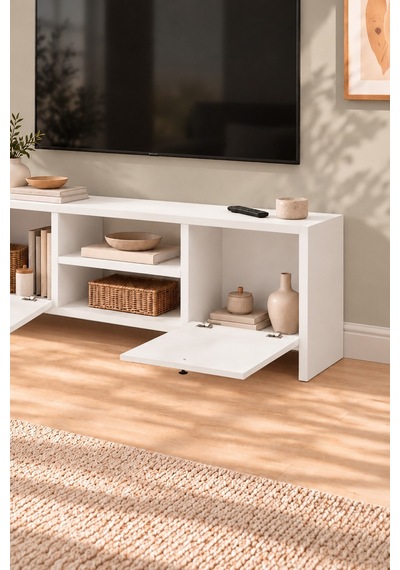 Tv Ünitesi 120 Cm Tv Sehpası Düşer Kapaklı Tv Ünitesi Televizyon Sehpası Britanya Beyaz