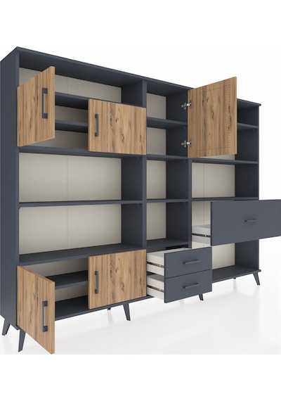 Arges Dolap 13 Raflı 3 Çekmeceli 5 Kapaklı 220x30x163 Antrasit-ça Antrasit-çam/antrasit