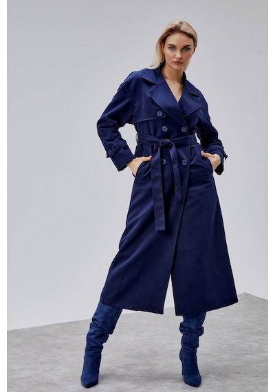 Oversize Rüzgarlık Detaylı Trençkot Lacivert